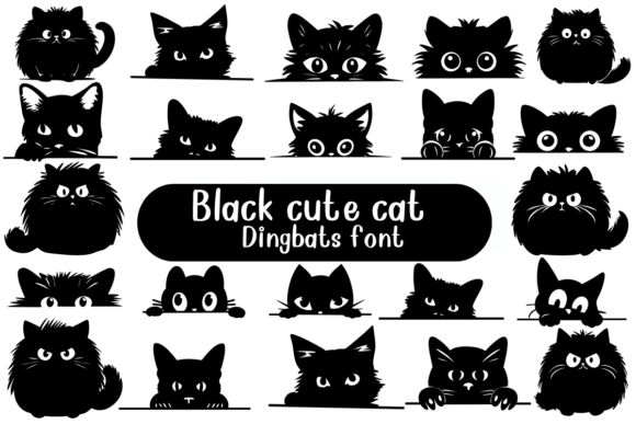 Black Cute Cat Font: A Playful Dingbat for Charming Designs